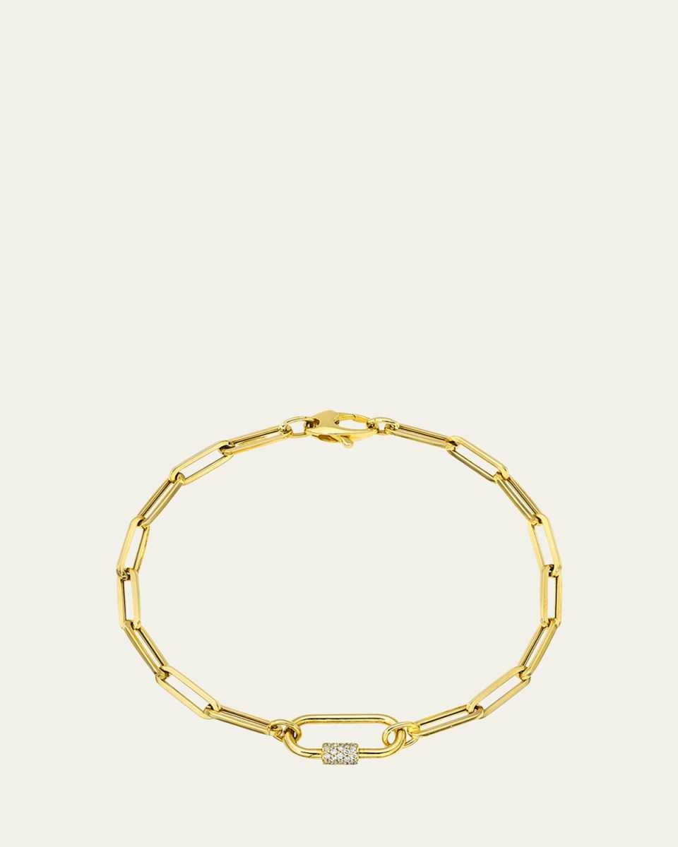 14K Yellow Gold Large Paper Clip Chain Bracelet with Diamond Carabiner